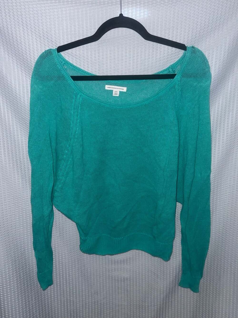 American Eagle Outfitters Women's Green Off-Shoulder Batwing Knit Sweater Medium